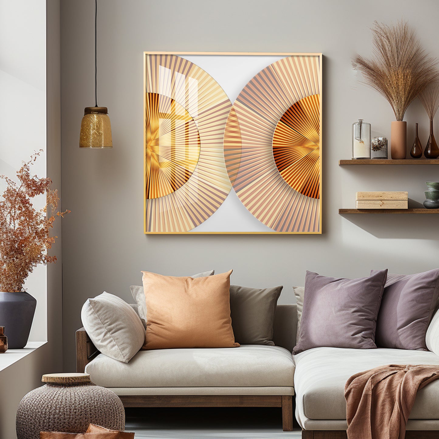 Golden Simple Style Round Premium Acrylic Square Wall Art