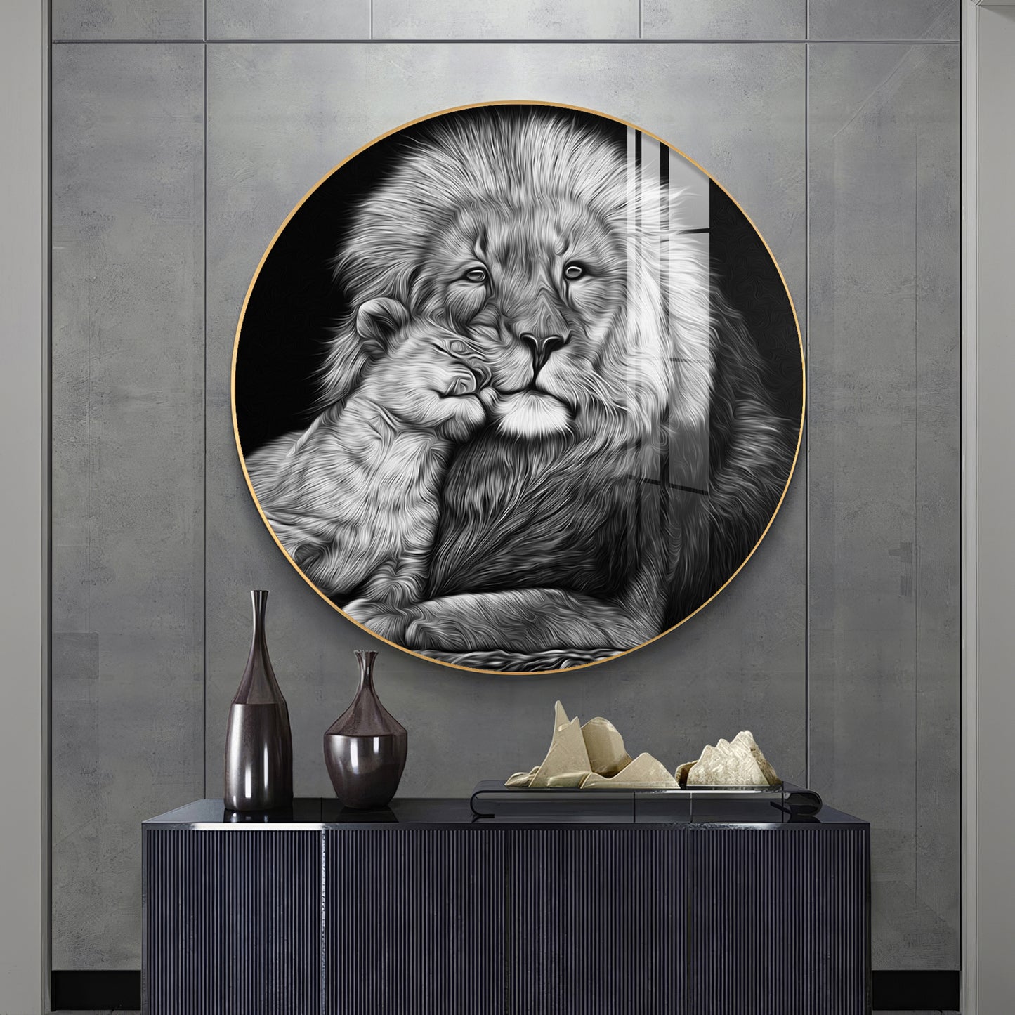 The Lion Emblem Premium Acrylic Round Wall Art
