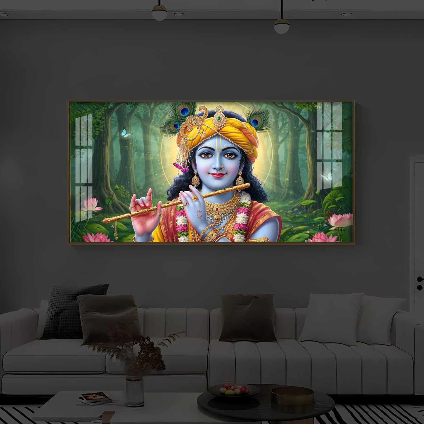 Shri Krishna Ji Modern Luxury Backlight Horizontal Wall Art