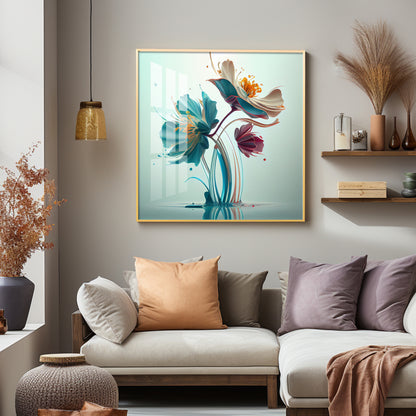 Beautiful Surrealistic Flowers Premium Acrylic Square Wall Art