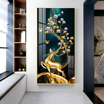 Heavenly Golden Deer Vertical Wall Art