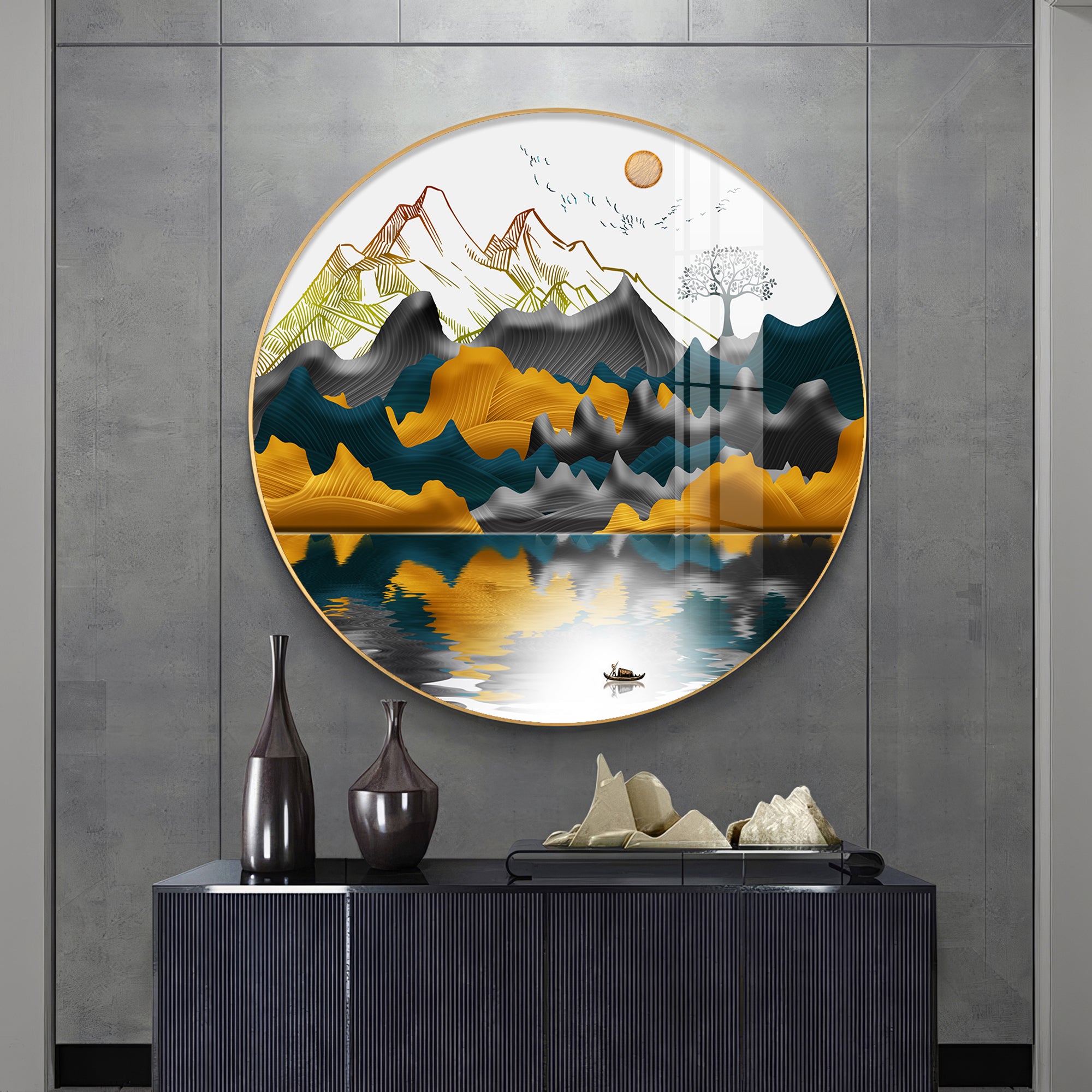 Mountain Escape Premium Acrylic Round Wall Art