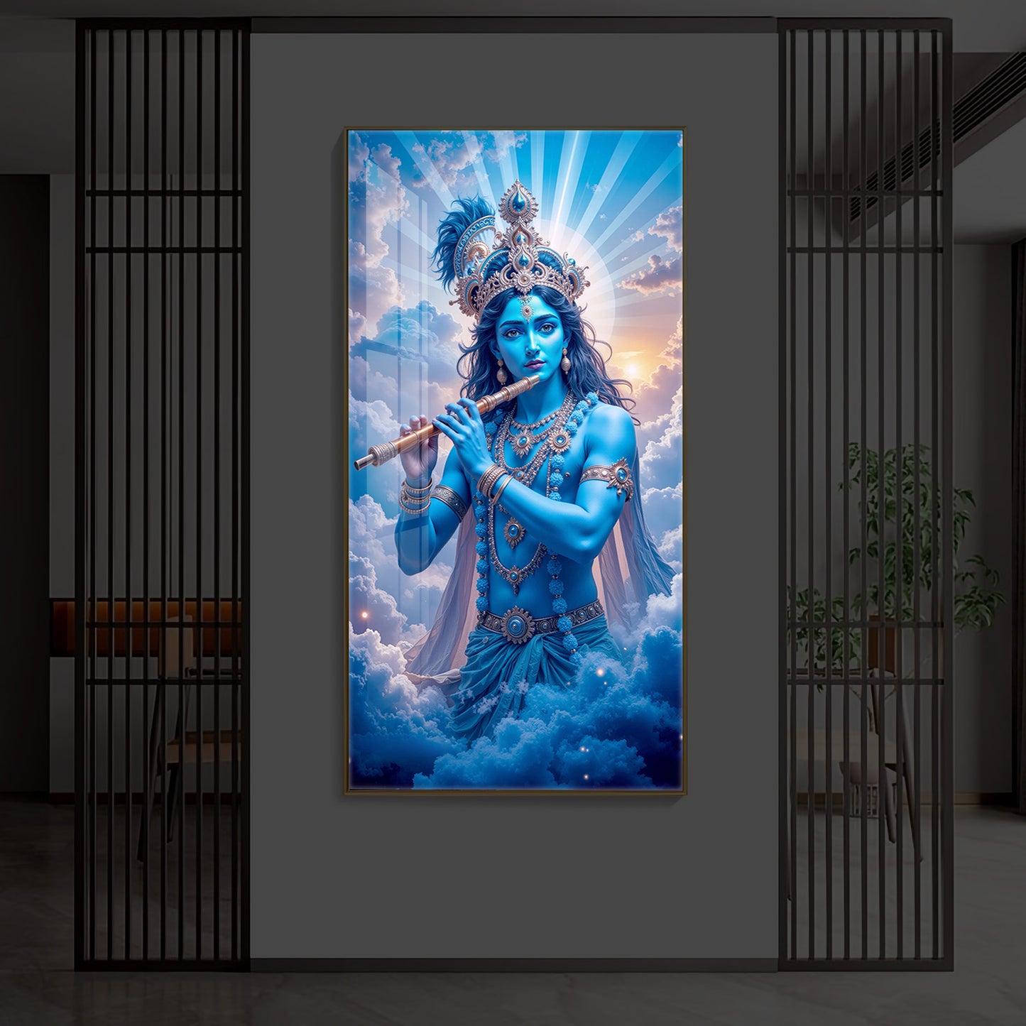 Lord Shri Krishna Modern Luxury Backlight Vertical Wall Art