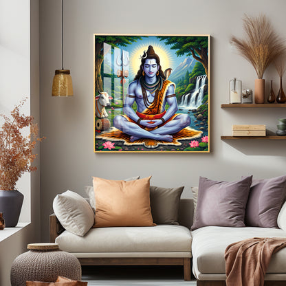 Lord Shiva in Contemplation Premium Acrylic Square Wall Art