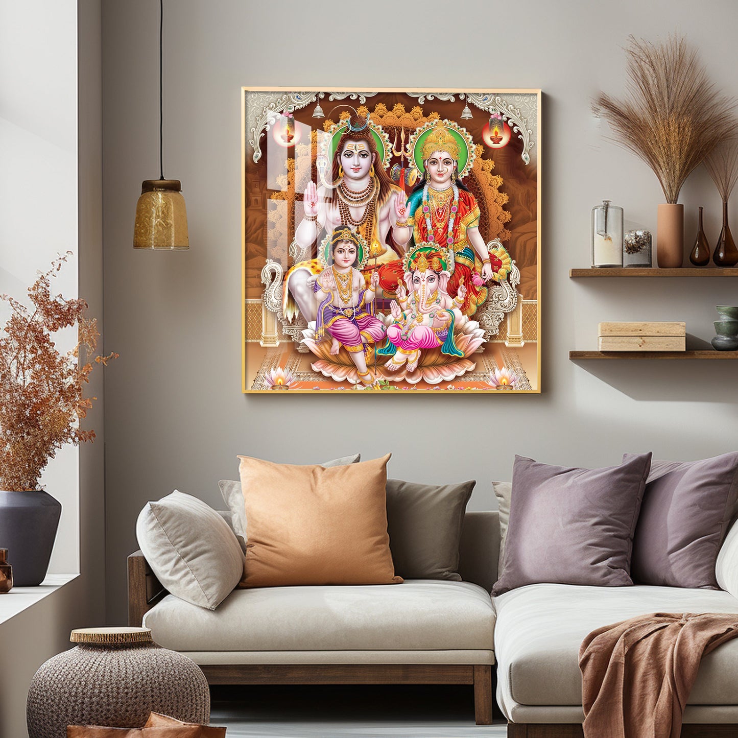 Shiv Parivar Premium Acrylic Square Wall Art - 24X24 inches / Gold