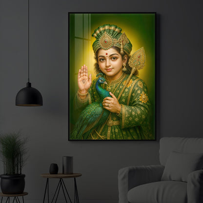 Divine Lord Murugan Modern Luxury Backlight Vertical Wall Art