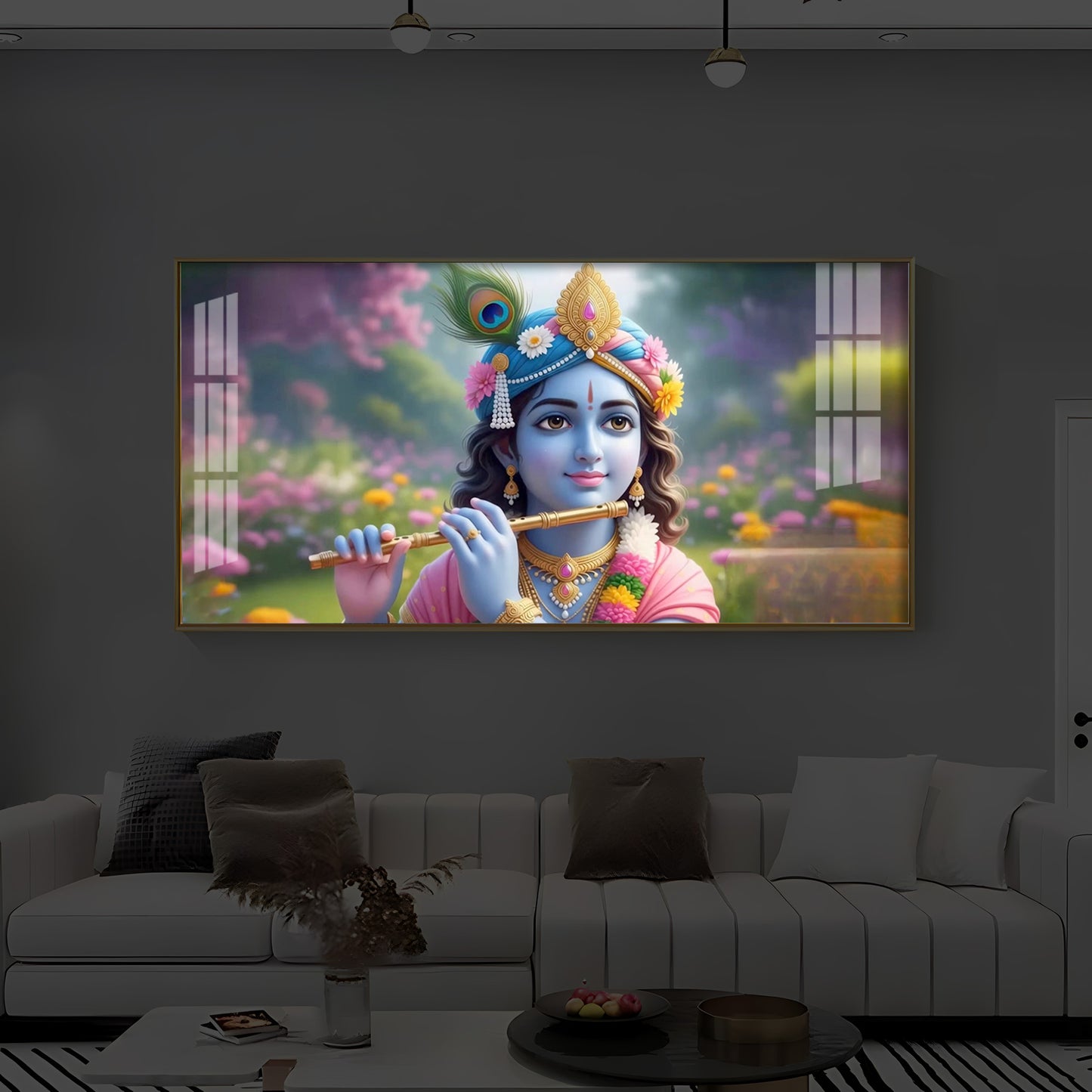 Krishna Ji Modern Luxury Backlight Horizontal Wall Art