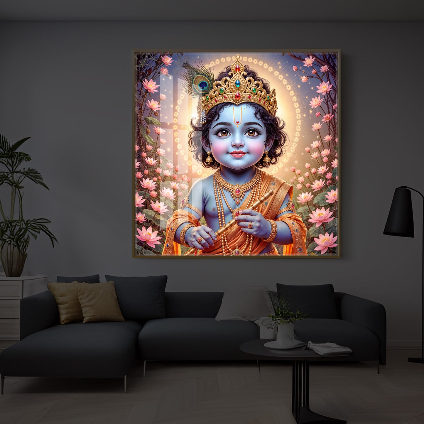 Bal Krishna Ji Modern Luxury Backlight Square Wall Art