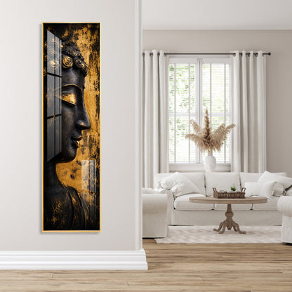 Golden Meditating Buddha Premium Acrylic Vertical Wall Art