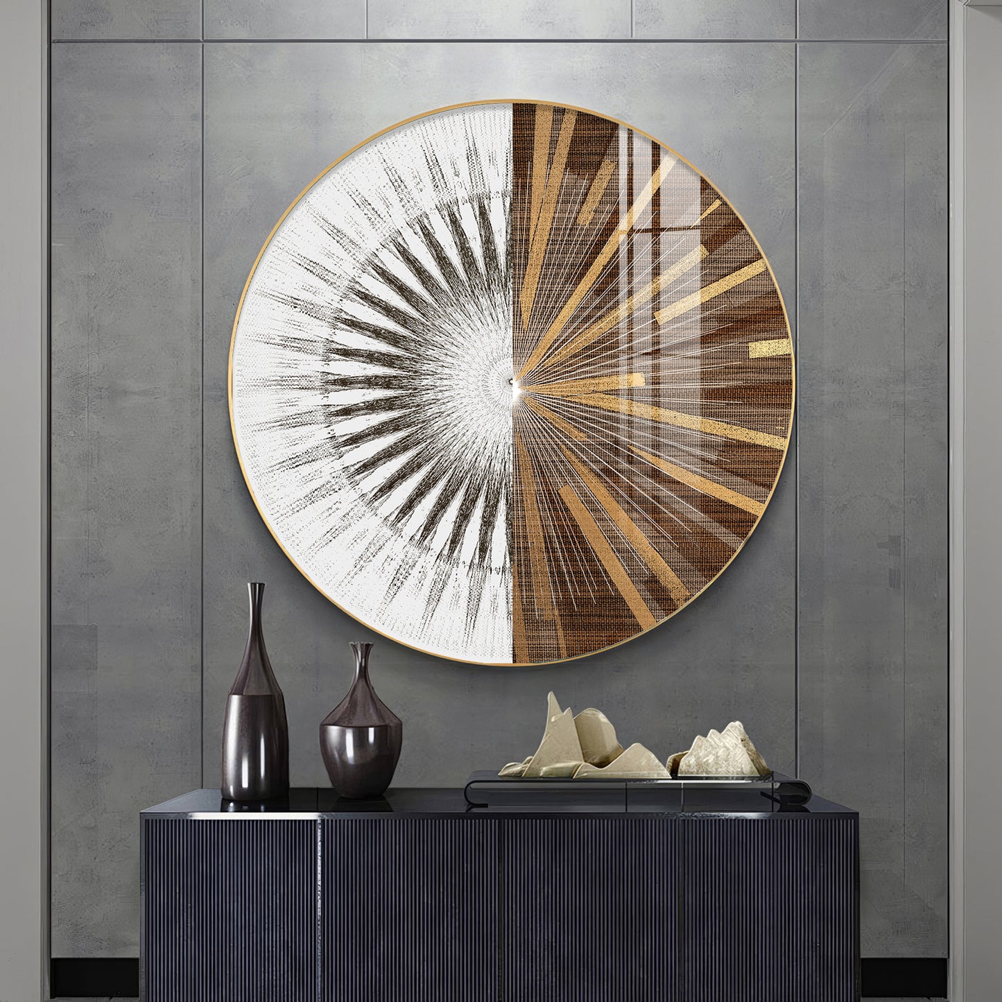 Gold & White Abstract Premium Acrylic Round Wall Art