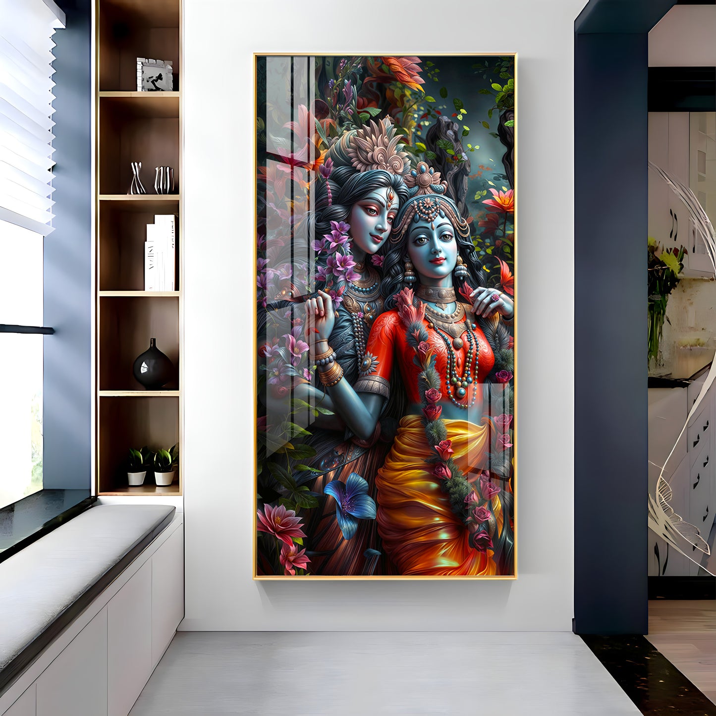 Radha Krishna Love Premium Acrylic Vertical Wall Art