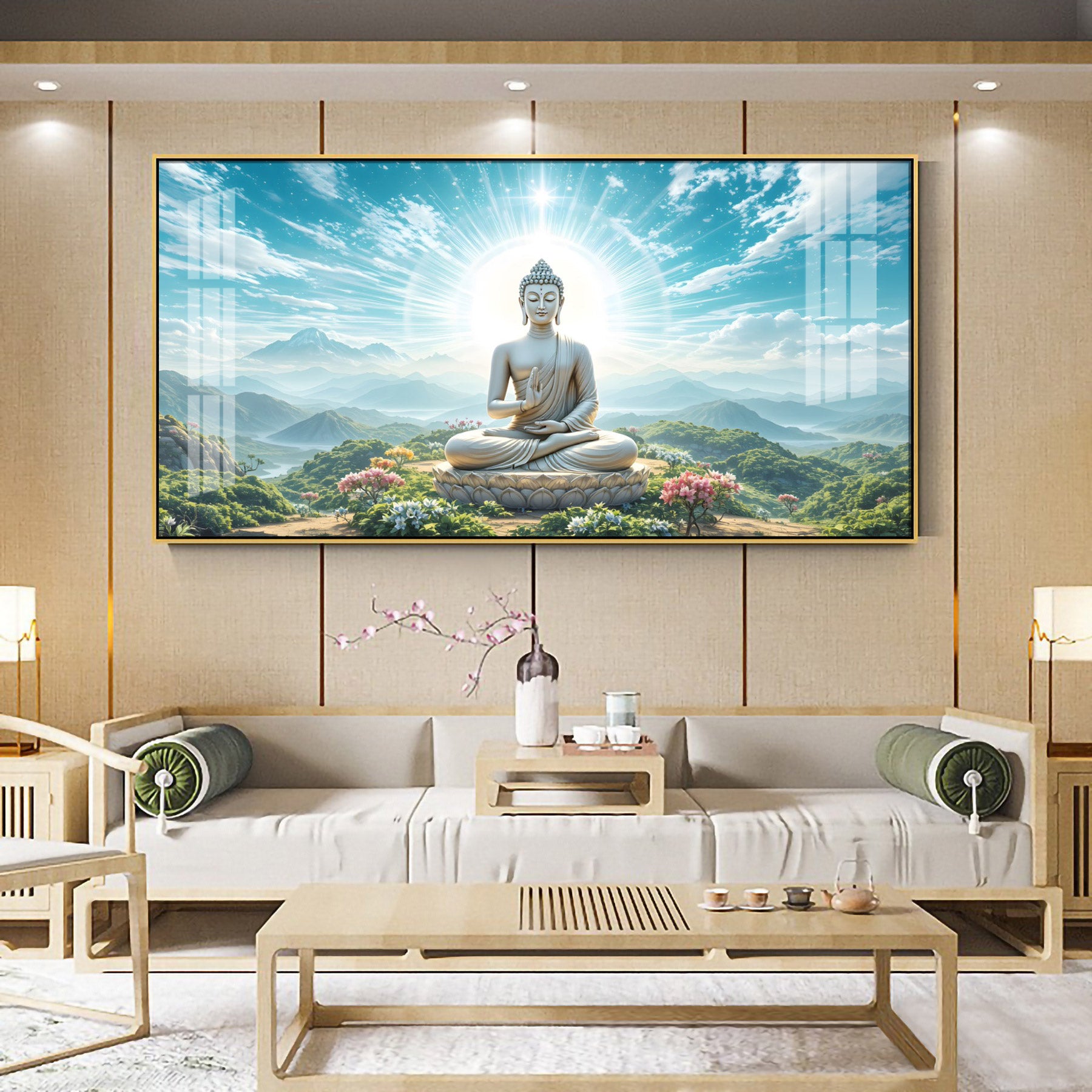 Serene Sunlit Buddha Premium Acrylic Horizontal Wall Art