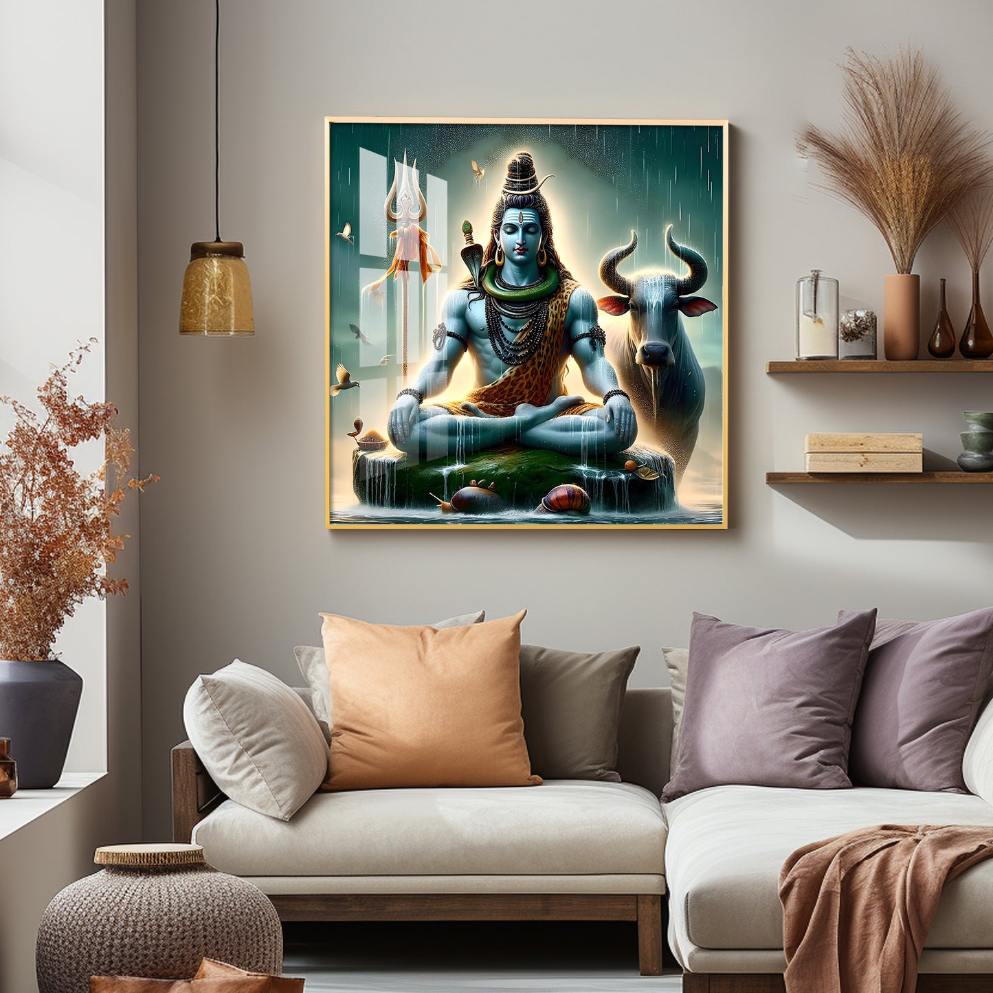 Shiva Mahadev With Nandi Premium Acrylic Square Wall Art