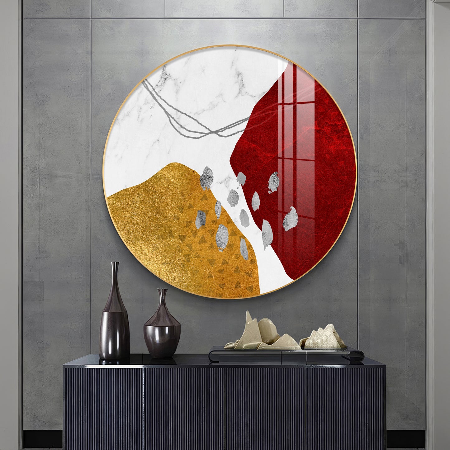 Crimson Elegance Premium Acrylic Round Wall Art