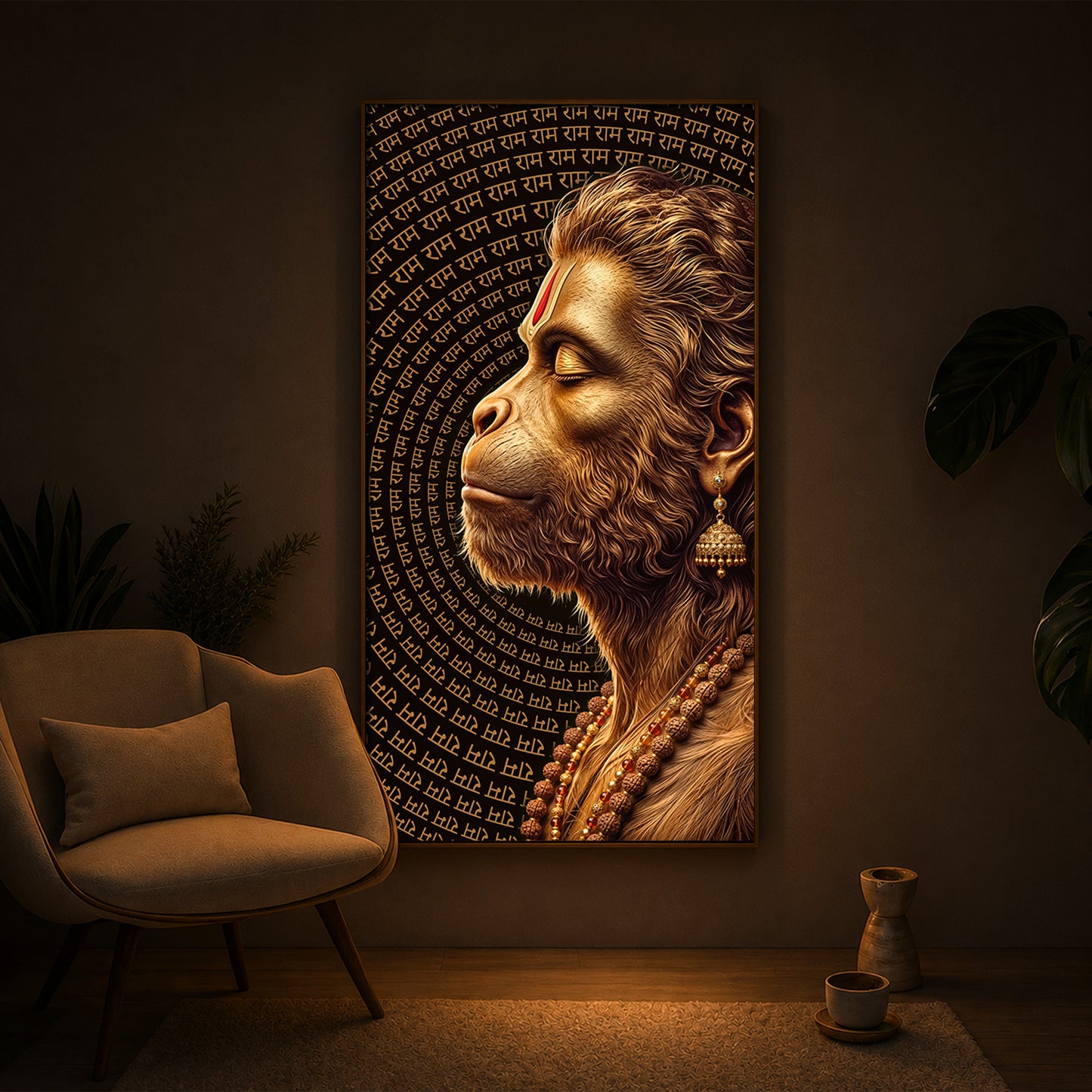 Hanuman Ji Modern Luxury Backlight Vertical Wall Art