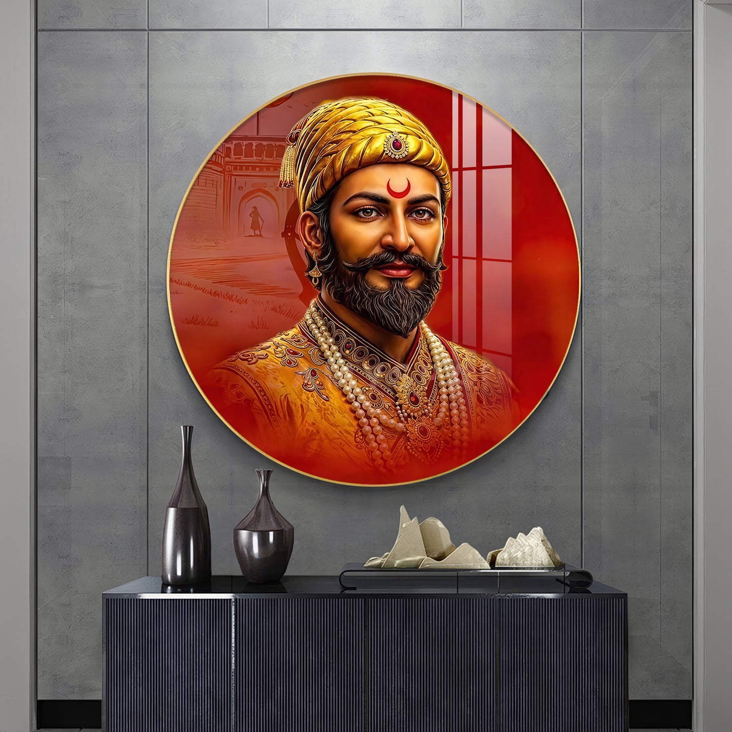 Shivaji Maharaj Premium Acrylic Round Wall Art