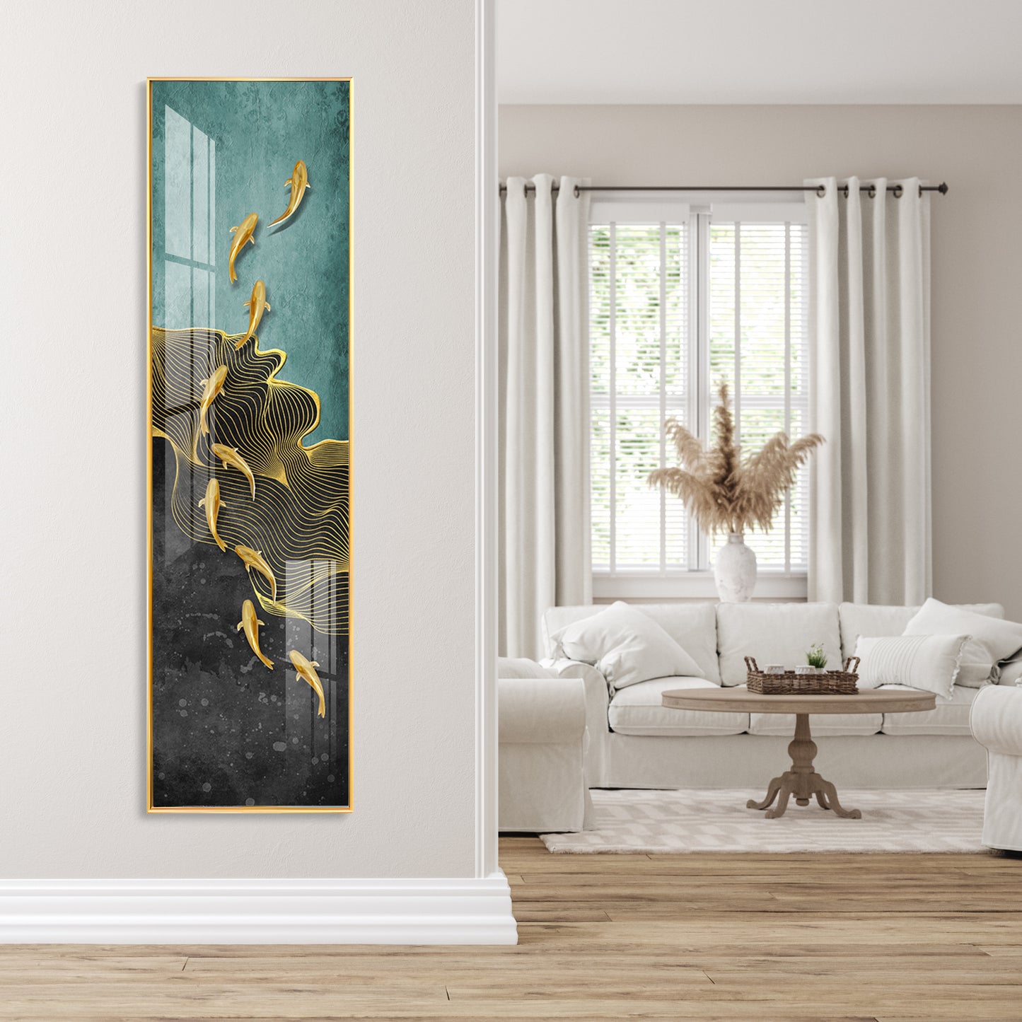 9 Golden Koi Fishes Premium Acrylic Vertical Wall Art