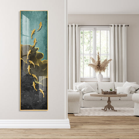 9 Golden Koi Fishes Premium Acrylic Vertical Wall Art