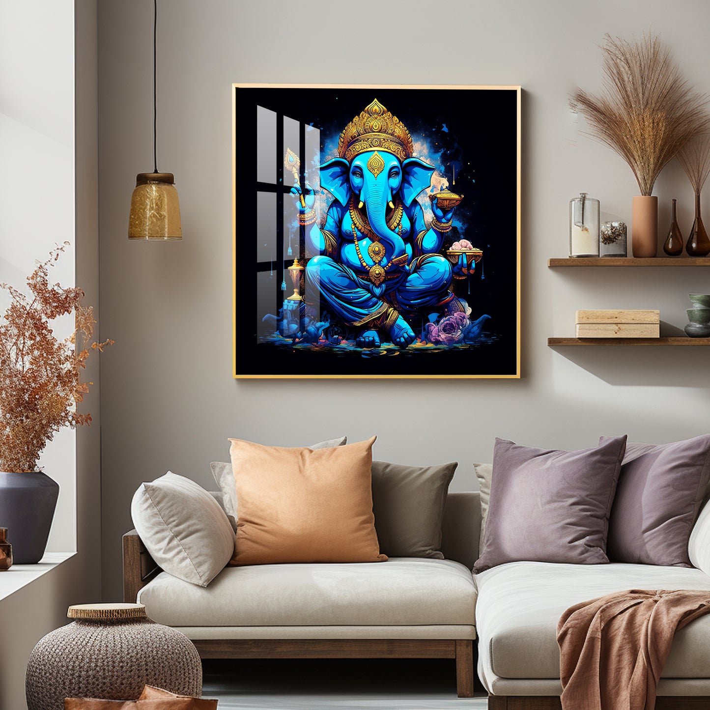 Neon Ganpati Premium Acrylic Square Wall Art