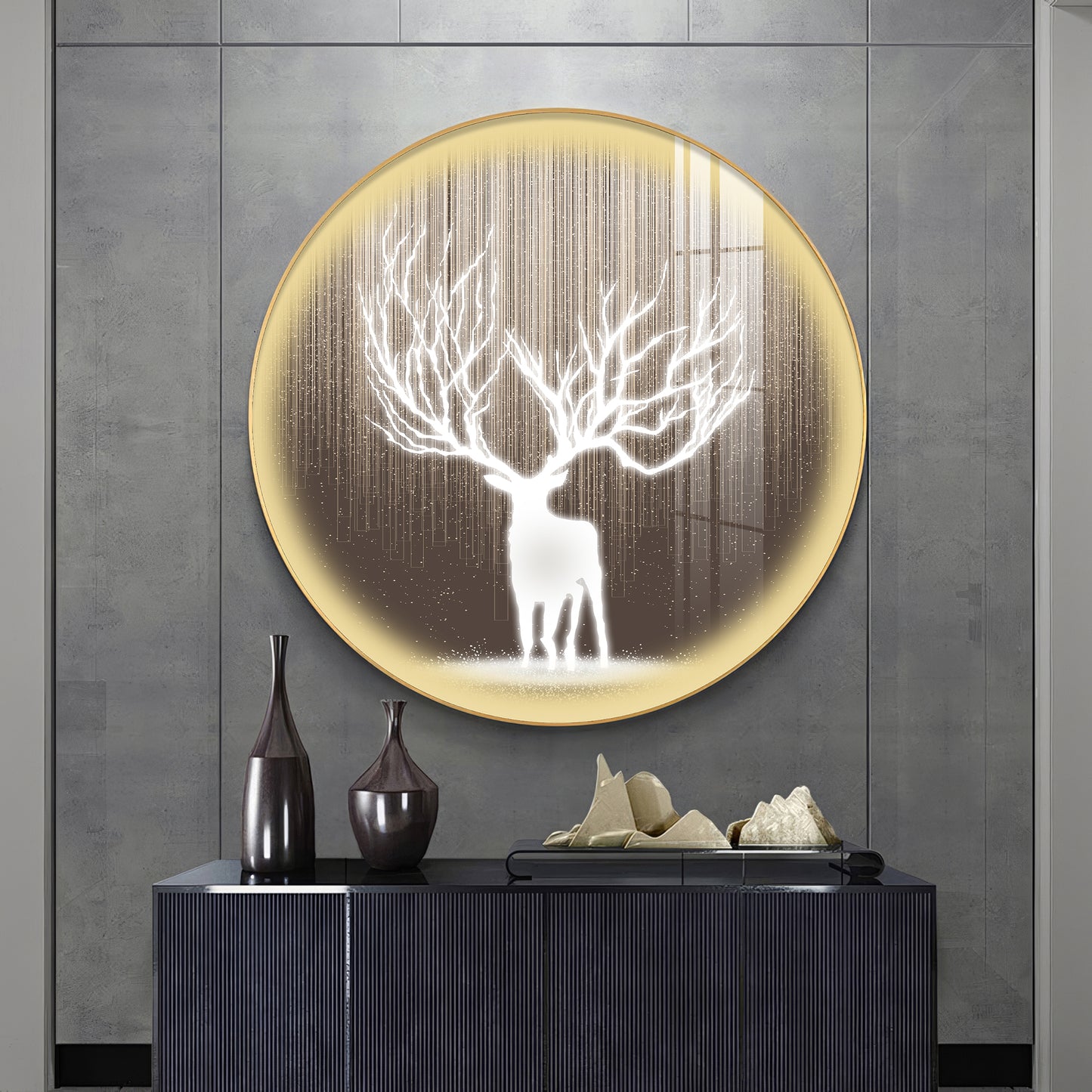 Antlered Reflection Premium Acrylic Round Wall Art