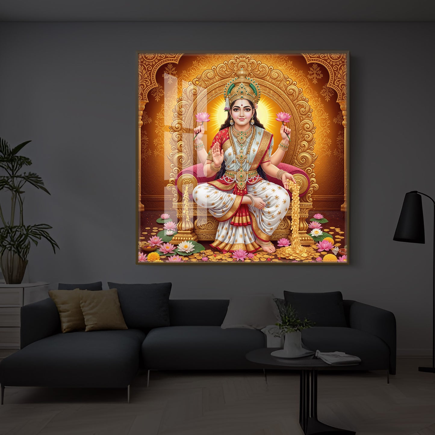 Maa Laxmi Modern Luxury Backlight Square Wall Art