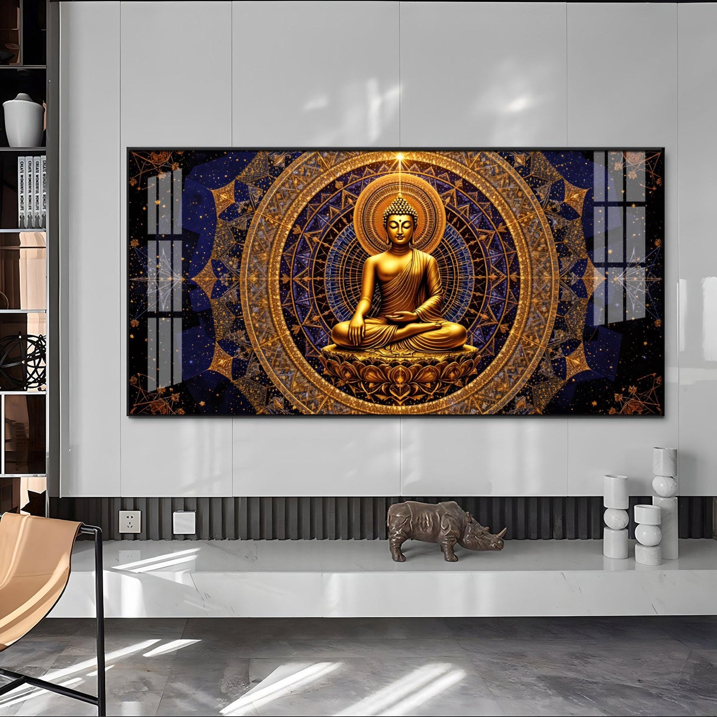 Buddha Bliss Premium Acrylic Horizontal Wall Art - 24X12 inches / Gold