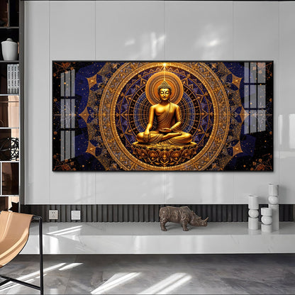Buddha Bliss Premium Acrylic Horizontal Wall Art - 24X12 inches / Gold