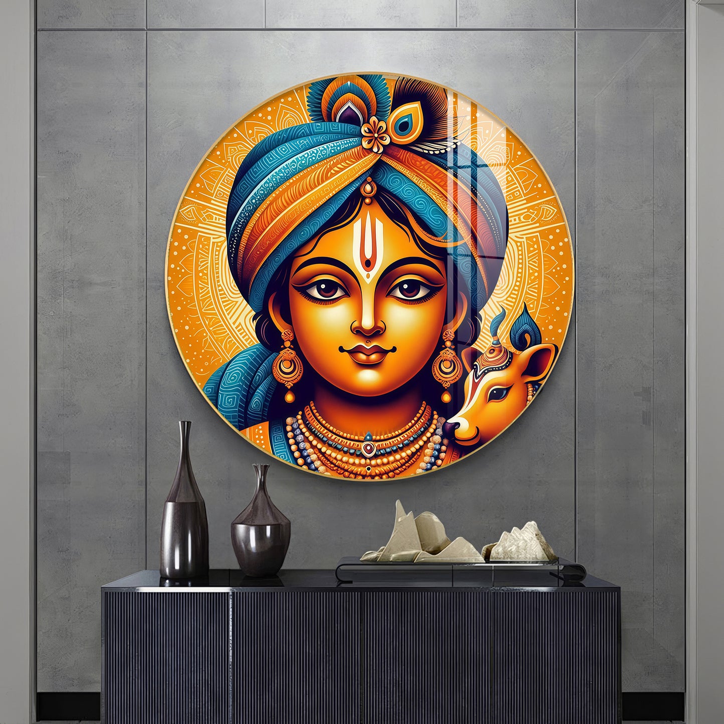 Lord Krishna Abstract Premium Acrylic Round Wall Art
