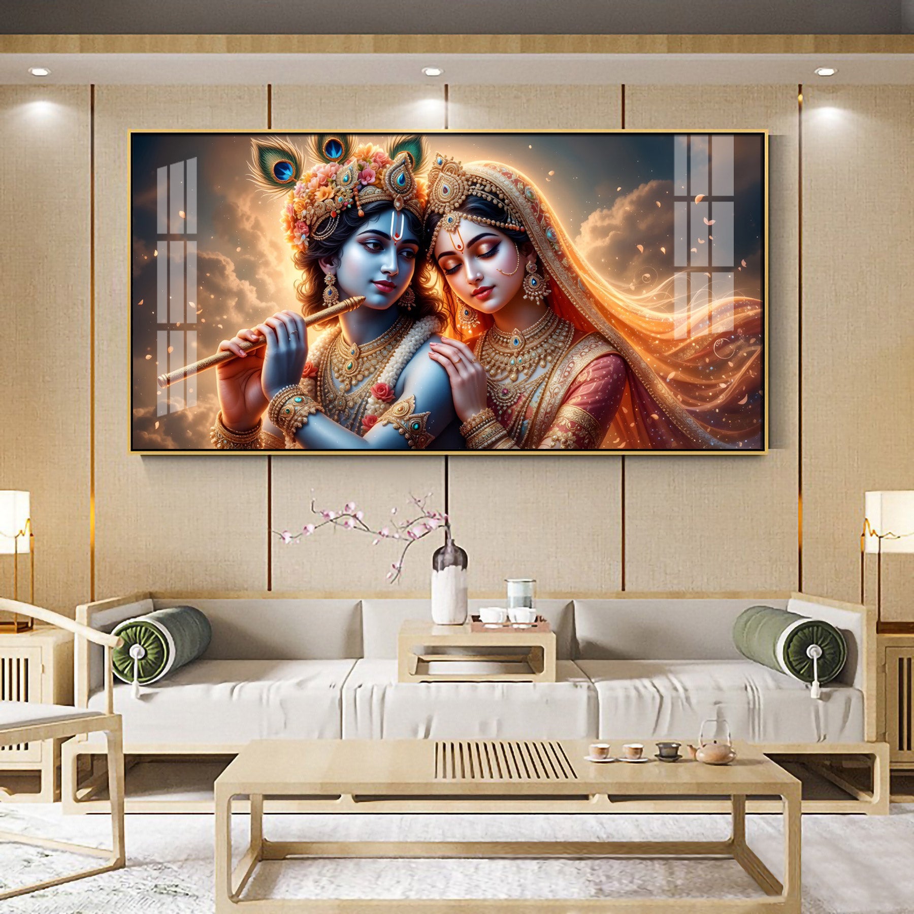 Krishna And Radha Together Premium Acrylic Horizontal Wall Art