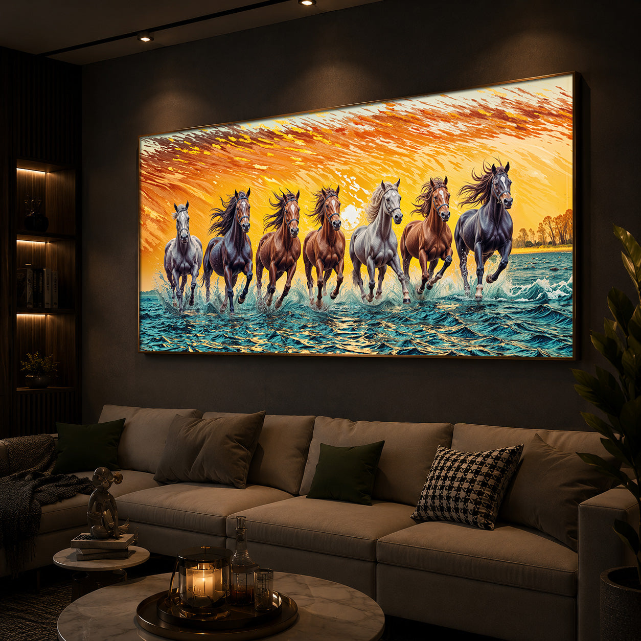 Seven Running Horses Modern Luxury Backlight Horizontal Wall Art
