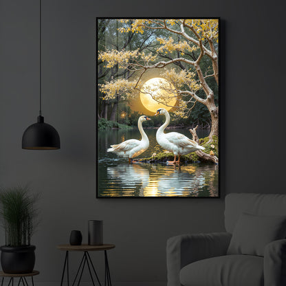 Couple Swan Modern Luxury Backlight Vertical Wall Art