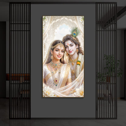 Mystical Love Of Radhe Krishn Modern Luxury Backlight Vertical Wall Art