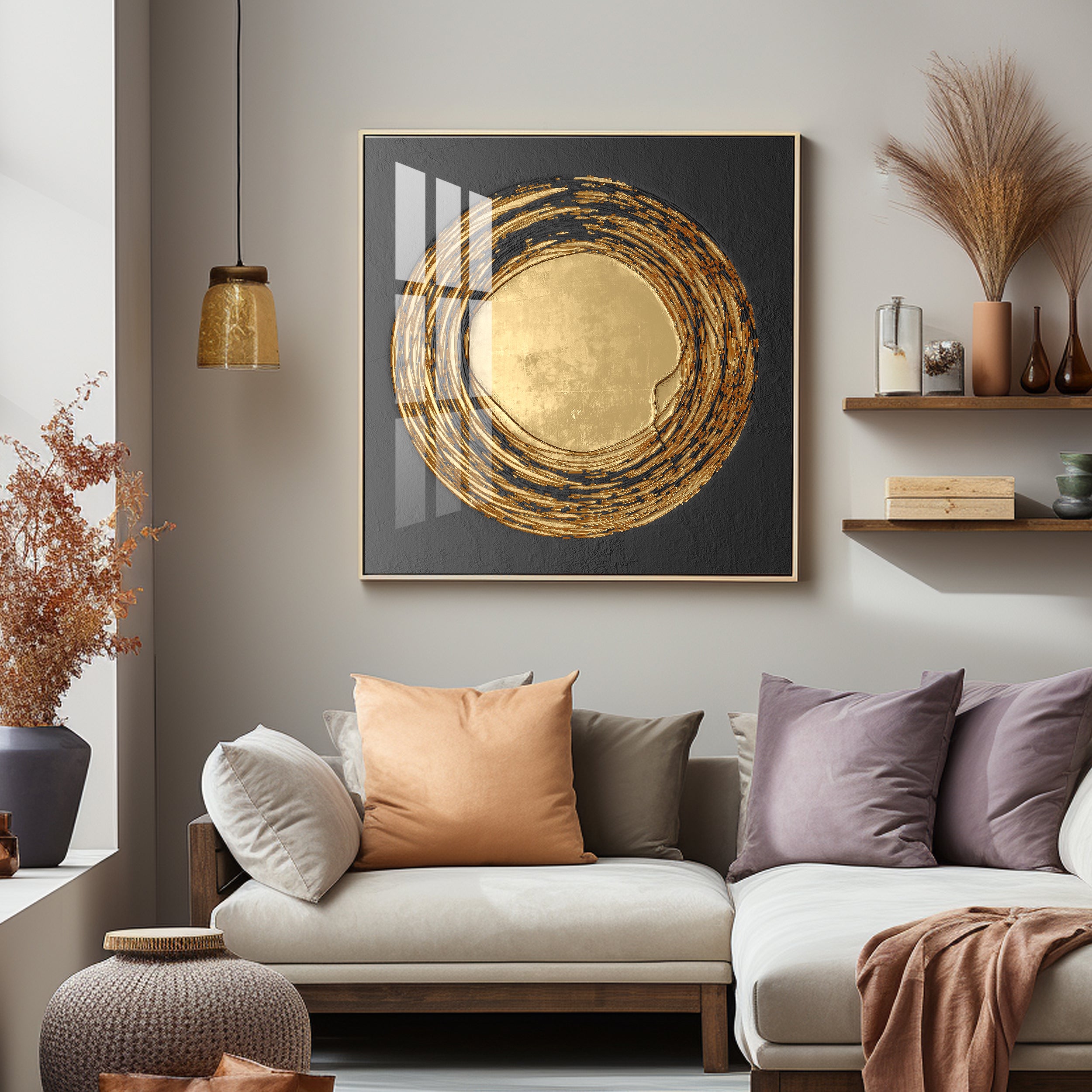 Retro Golden Circle Premium Acrylic Square Wall Art