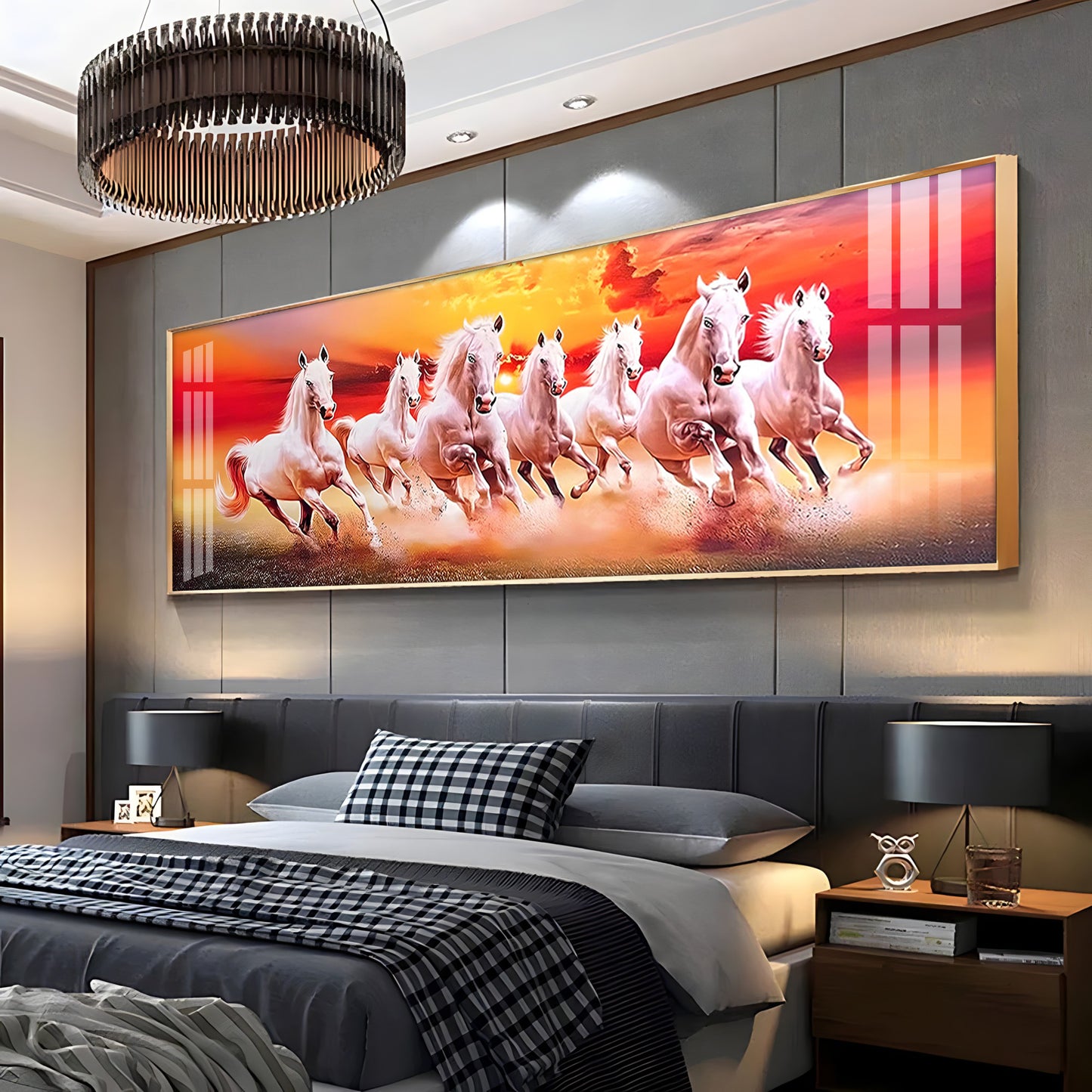 Seven Running Horses Premium Acrylic Horizontal Wall Art