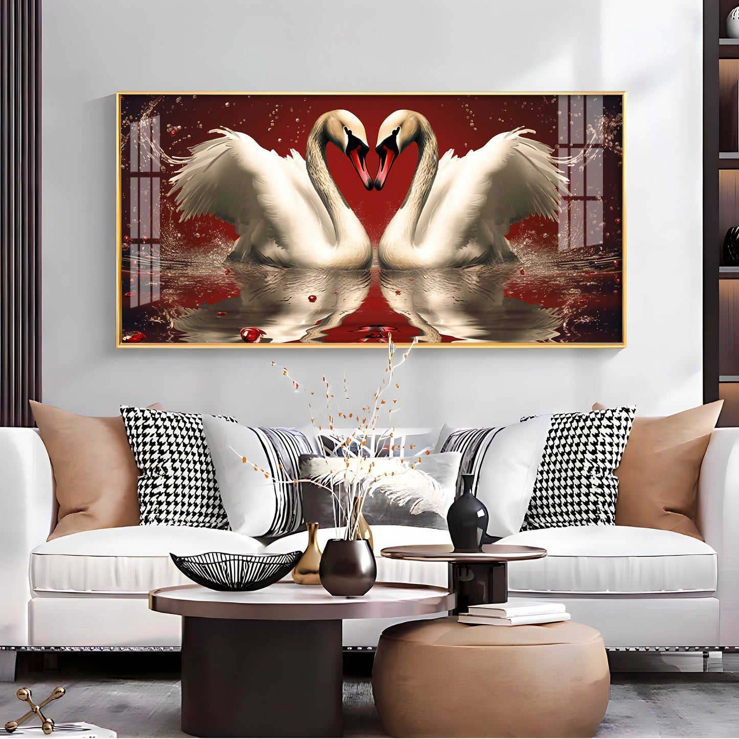 Vibrant Two Swan Premium Acrylic Horizontal Wall Art