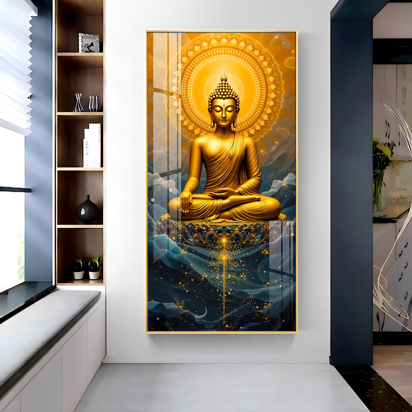 Tranquil Gold Buddha Premium Acrylic Vertical Wall Art