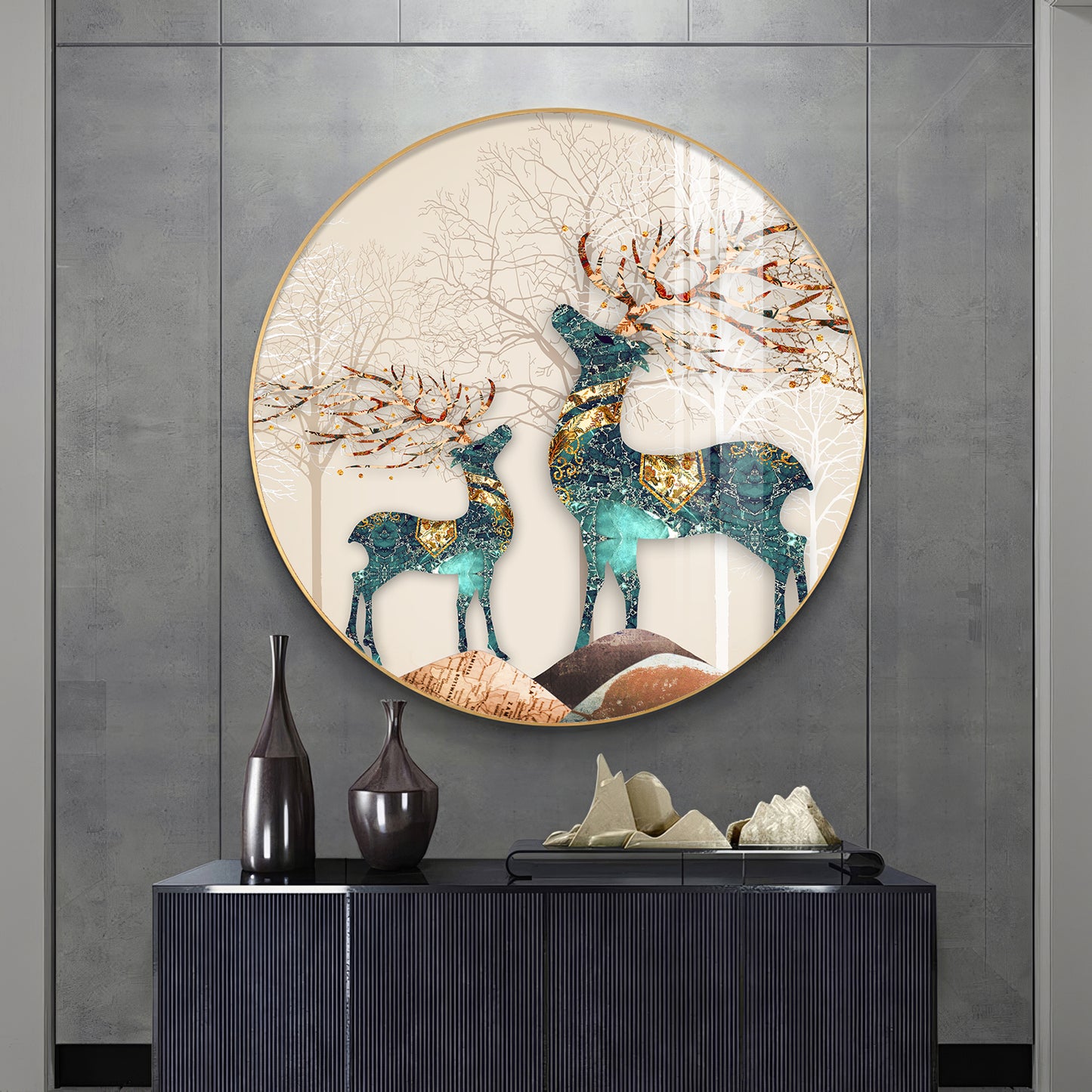 The Deer Duo Premium Acrylic Round Wall Art