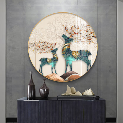 The Deer Duo Premium Acrylic Round Wall Art