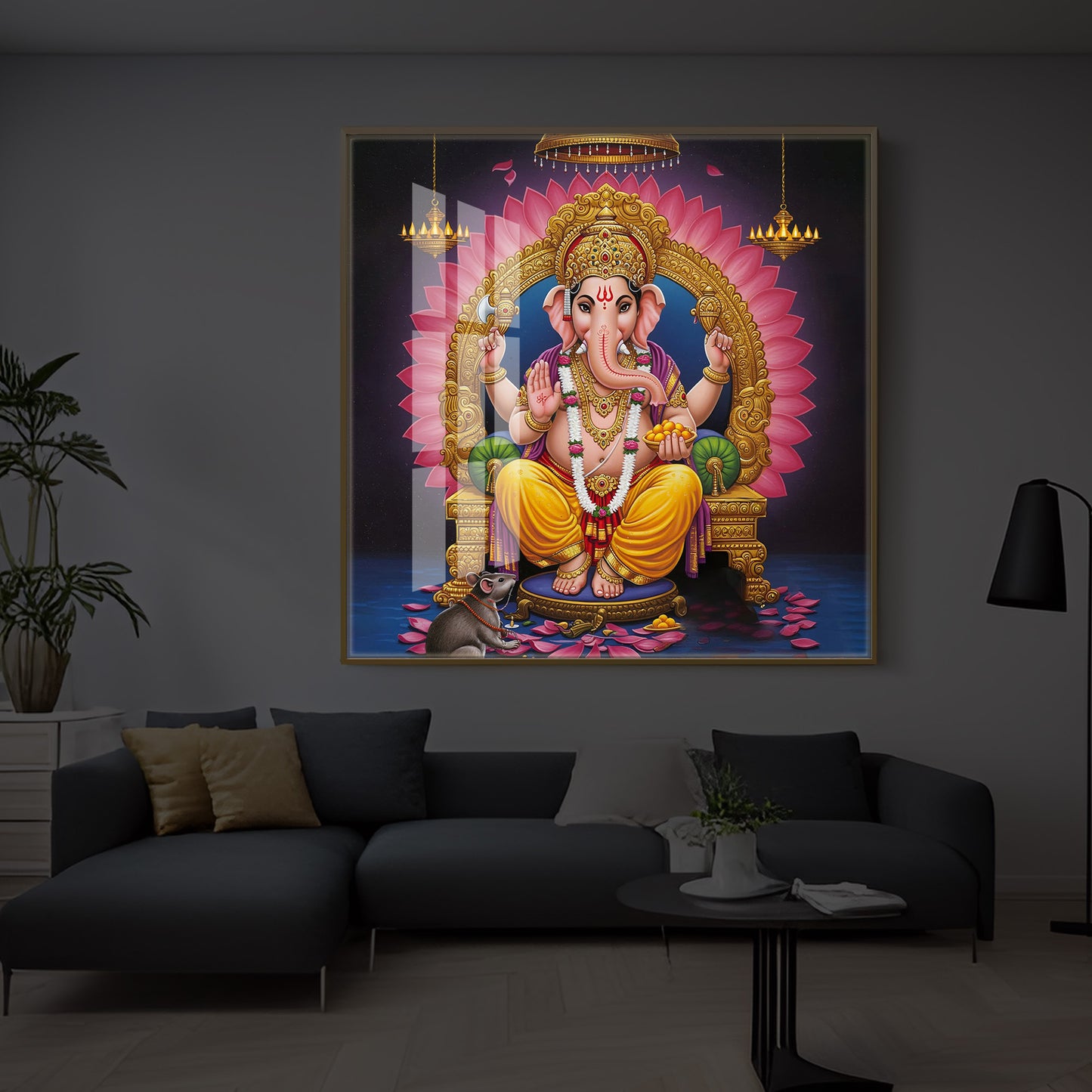Divine Ganesh JI Modern Luxury Backlight Square Wall Art