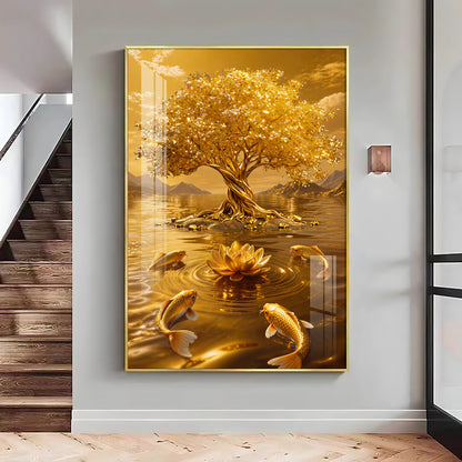 Money Tree With Koi Fish Premium Acrylic Vertical Wall Art