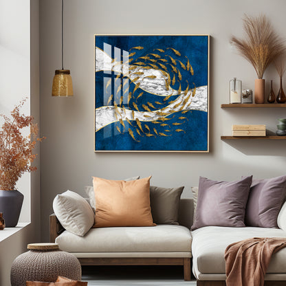 Koi Fish In Circular Motion Premium Acrylic Square Wall Art