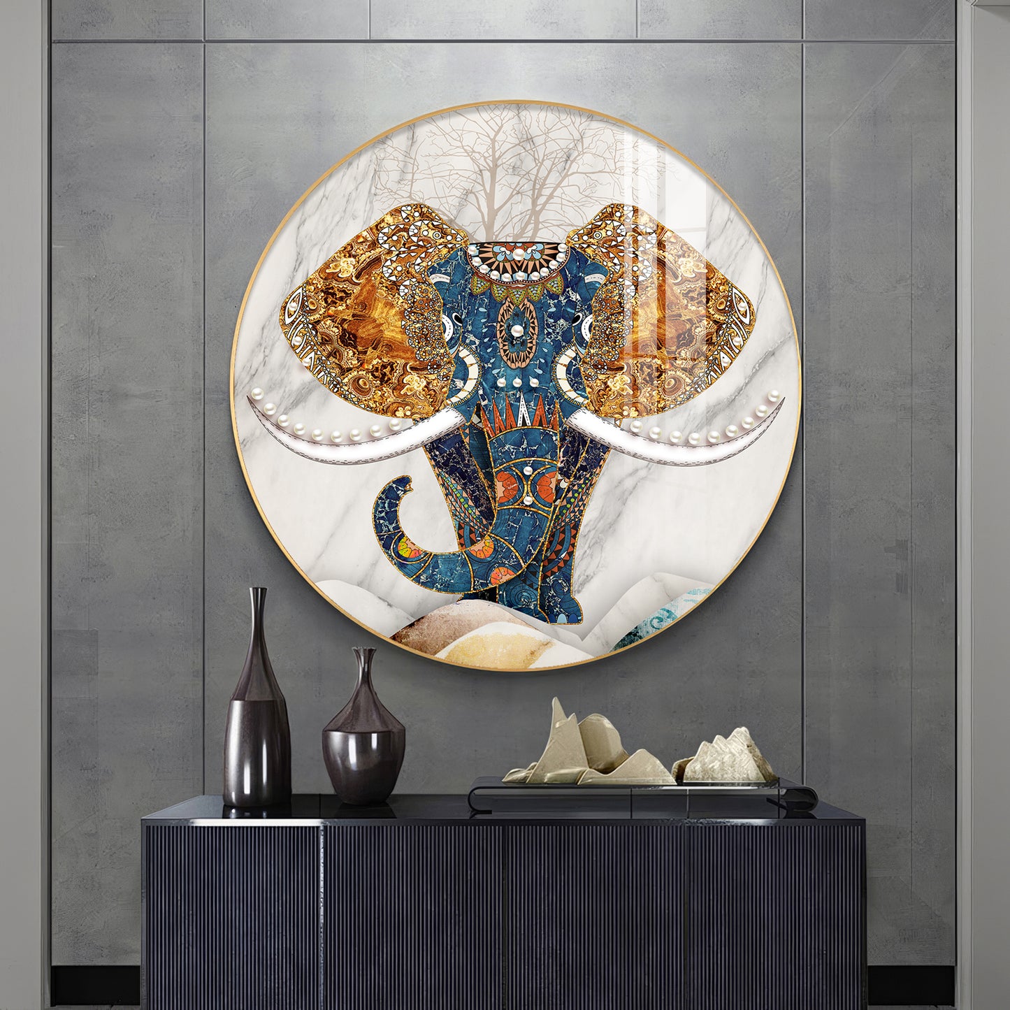 Majestic Elephant Premium Acrylic Round Wall Art