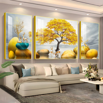 Golden Glory Premium Acrylic Wall Art (Set of 3)