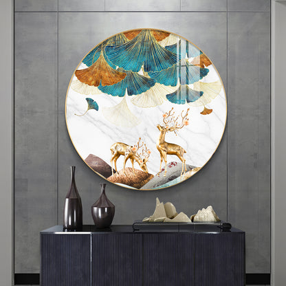 Deer and Leaves Premium Acrylic Round Wall Art