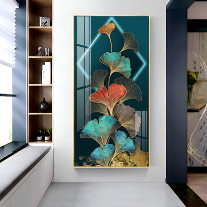 Ginkgo Leaf Entrance Hall Gold Foil Premium Acrylic Vertical Wall Art