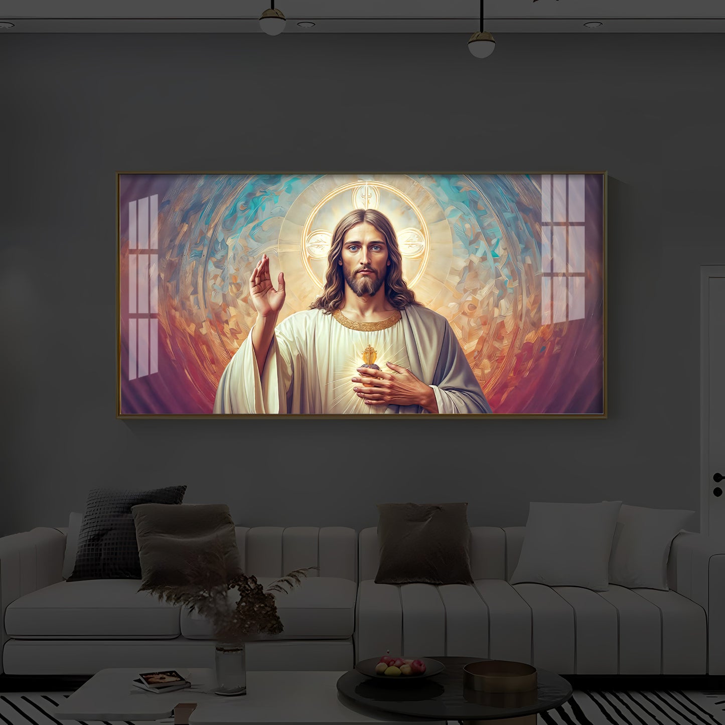 God Jesus Modern Luxury Backlight Horizontal Wall Art