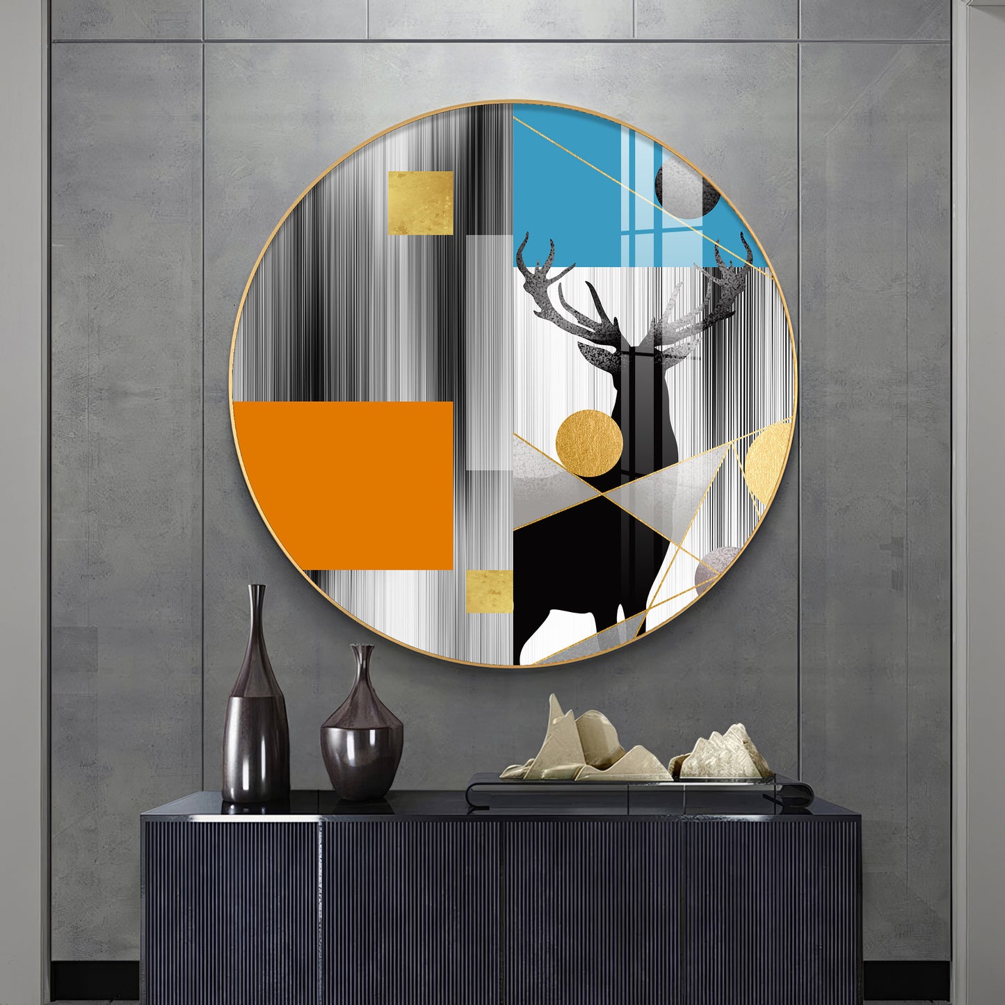 Circular Deer Premium Acrylic Round Wall Art