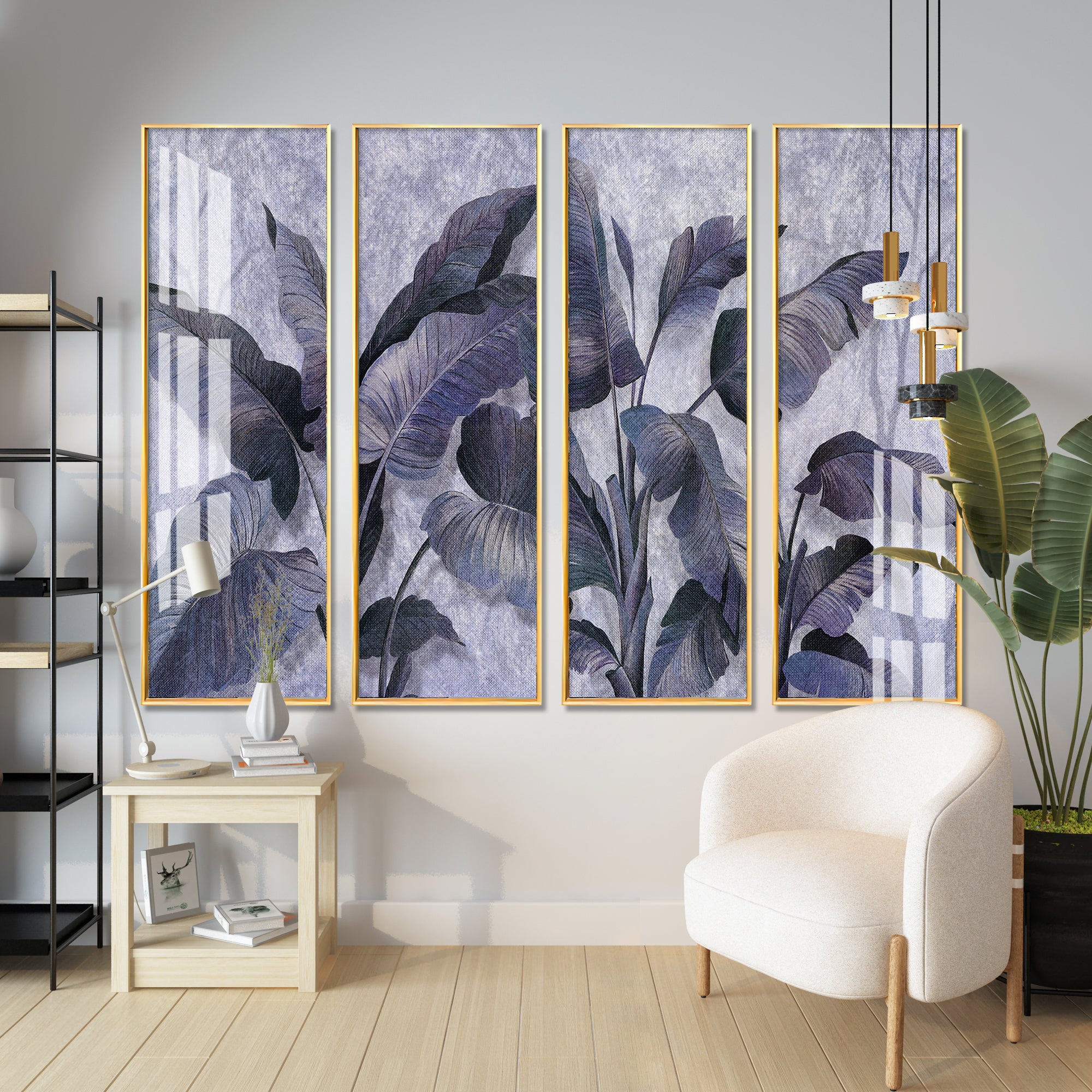 Banana Leaves Premium Acrylic Vertical Wall Art (set of 4)