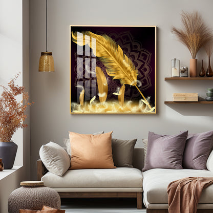 Golden Feather Light Luxury Premium Acrylic Square Wall Art