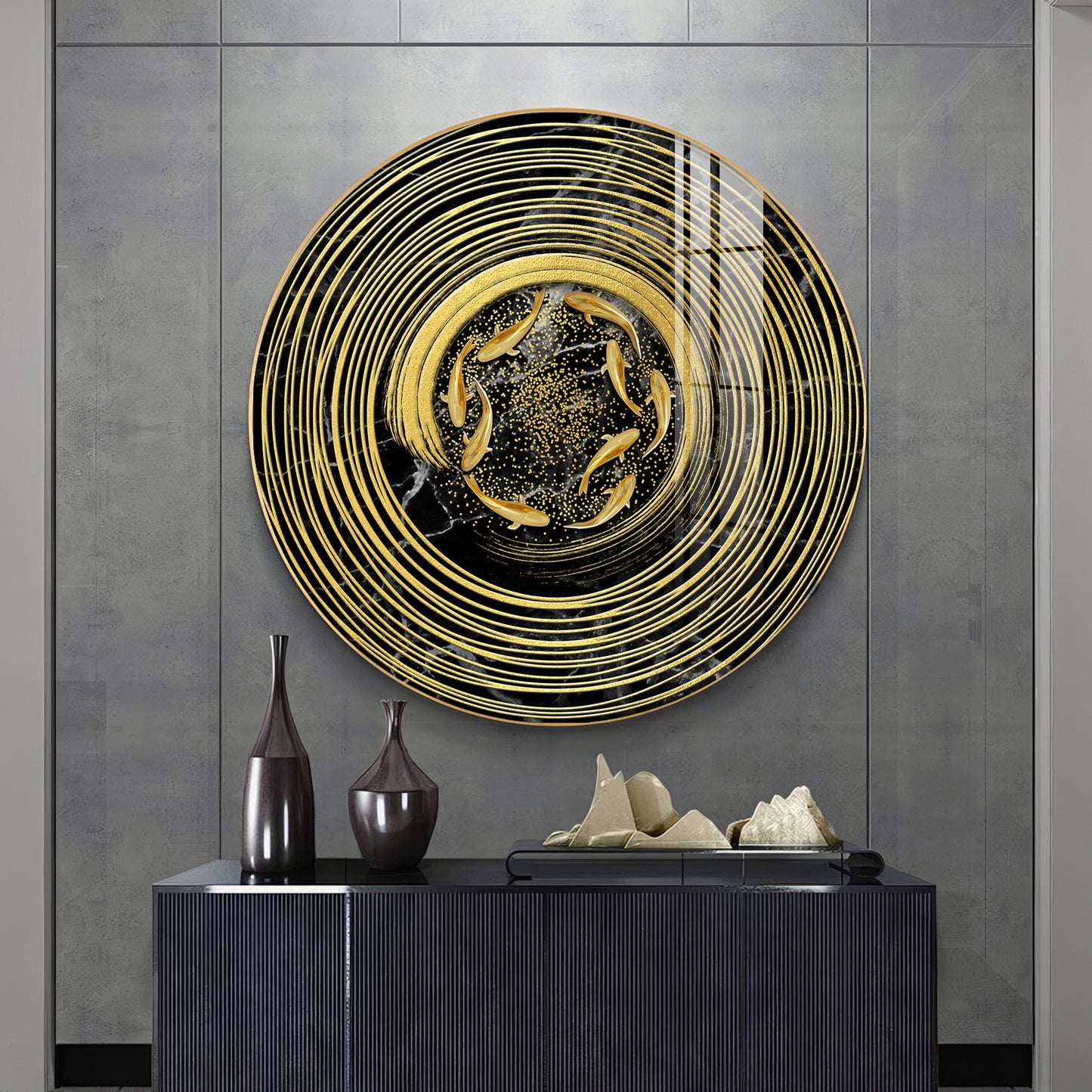 Koi In Spiral Premium Acrylic Round Wall Art